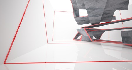 Abstract white and concrete interior. 3D illustration and rendering.