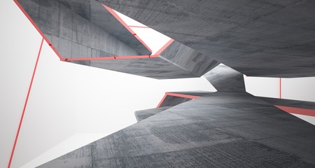 Abstract white and concrete interior. 3D illustration and rendering.