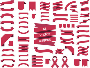 Banner ribbon vector set, red colored . Flat banner ribbon for decorative design. Web banner. Banner sale tag. Vector - 281767471
