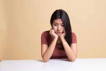Asian girl with sad emotion.