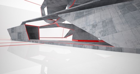 Abstract white and concrete interior. 3D illustration and rendering.