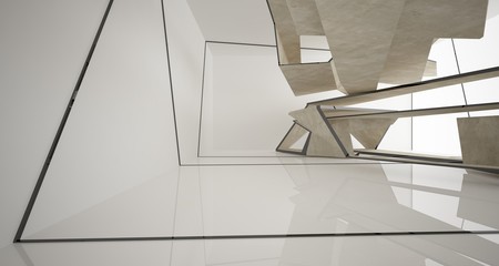 Abstract white and concrete interior. 3D illustration and rendering.