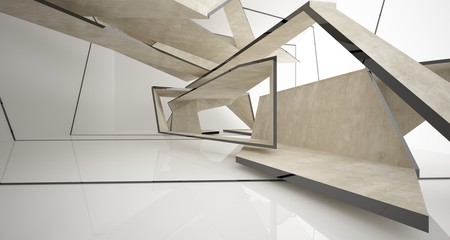 Abstract white and concrete interior. 3D illustration and rendering.