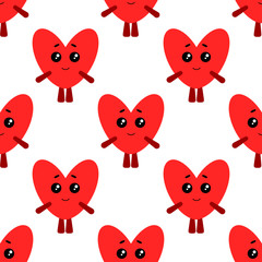 Funny hearts. Seamless vector pattern for Valentines day, wedding background. Flat style.