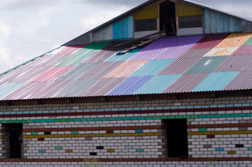Multicolored colorful building, corrugated galvanised iron