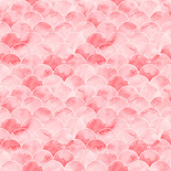 Pink sea wave geometric texture. Fish scale seamless pattern. © Oleksandra
