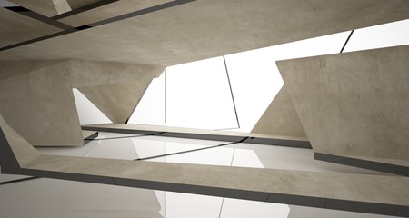 Abstract white and concrete interior. 3D illustration and rendering.