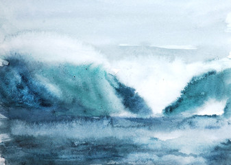 watercolor landscape, watercolor sea, sea waves, tide, background sea blue waves, watercolor waves, ocean, surfing, wallpaper waves and the sea