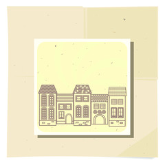 Background with old houses. Vector illustration. Design elements.