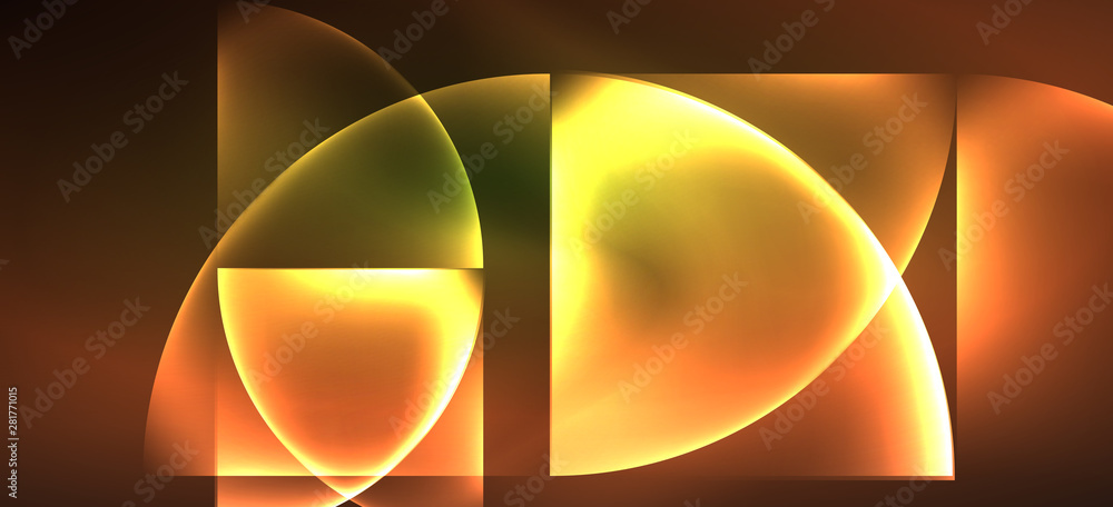 Fototapete techno glowing glass geometric shapes vector background, futuristic dark template with neon light ef