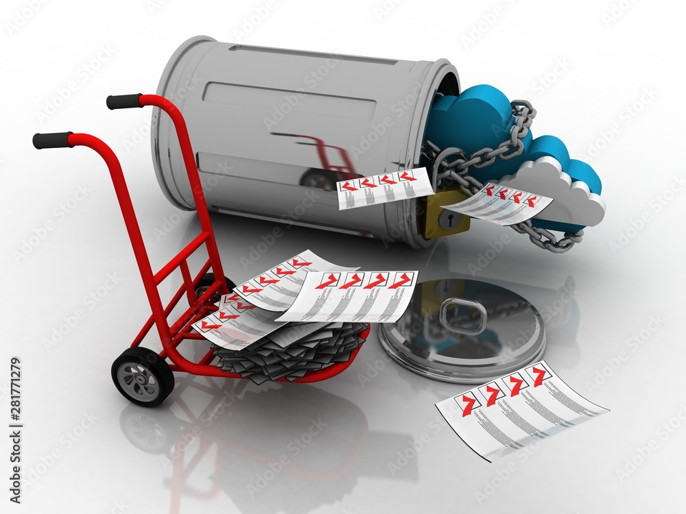 Poster 3d rendering documents in cart with cloud lock protection