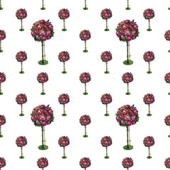 Rose garden botanical flowers. Watercolor floral illustration. Seamless background pattern. Fabric wallpaper print texture.