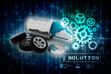 3d rendering Car wheel details with cloud in bin © jijomathai