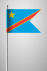 Flag of Democratic Republic of the Congo. National Flag on Flagpole. Isolated Illustration on Gray