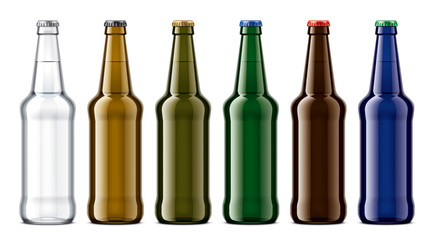 Colored glass bottles mockup. 