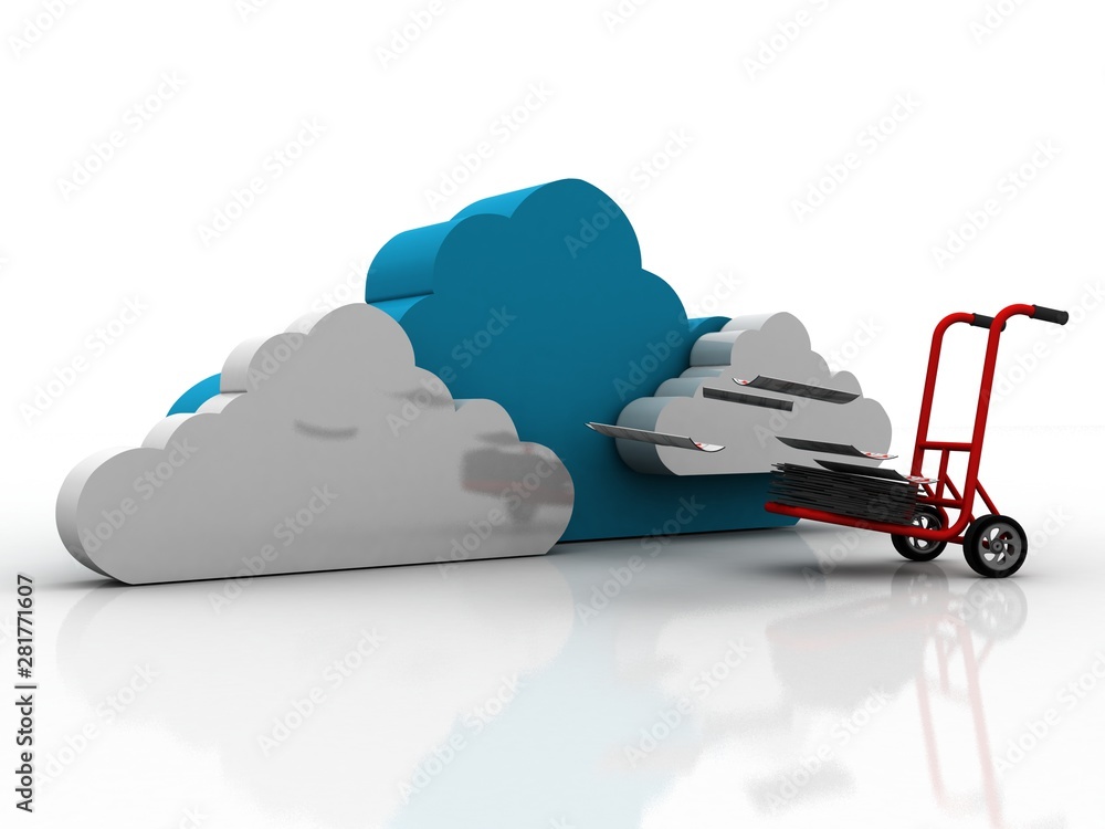 Poster 3d rendering documents in cart with cloud