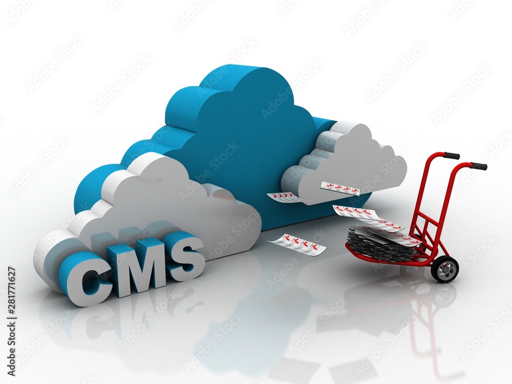 Poster 3d rendering documents in cart with cms cloud