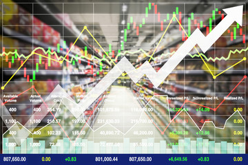 Stock financial index show successful investment on retail and wholesale trade supermarket business...