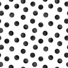 Afwasbaar behang Naadloze zwart-wit polka dot patroon. Aquarel illustratie. © Oleksandra