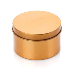 Simple round gold gift box isolated. Top view