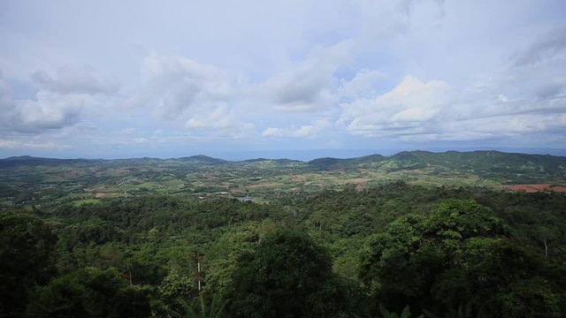 Beautiful view from Mountain green valley stream landscape to river and clouds on the blue sky, Khao Khieo Sun Nork Wua Mountain