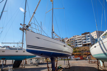 Beautiful yachts in the port of Agios Nikolaos, Mirabello Bay, Crete, Greece