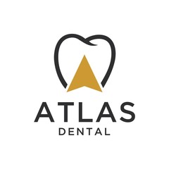 Illustration of dental with compass arrow silhouette logo design