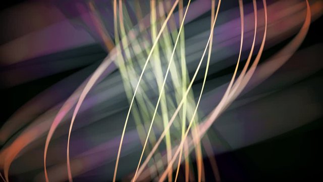 Abstract animation of blurred colorful neon lines and spirals intertwining rotating on the dark background. Animation. Abstract spiral rotating glow lines, computer generated background