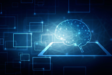 2d illustration Concept of thinking, background with brain, Abstract Artificial intelligence. Technology web background