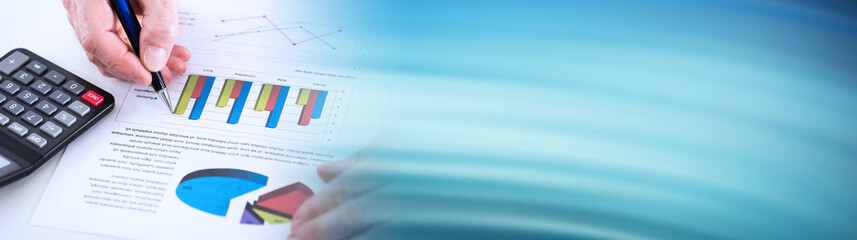 Graphic analyzed by a businessman; panoramic banner