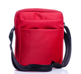 Red messenger bag on white background isolation