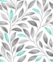 Seamless pattern with stylized tree branches. Watercolor illustration.