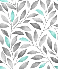 Blackout curtains Turquoise Seamless pattern with stylized tree branches. Watercolor illustration.