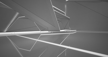 Abstract drawing white interior.3D illustration and rendering.