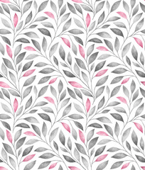 Seamless pattern with stylized tree branches. Watercolor illustration.