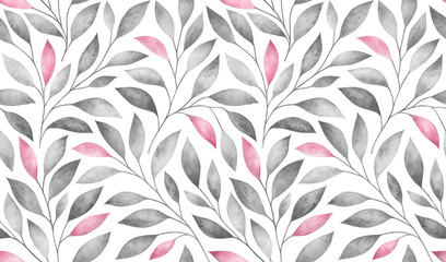Seamless pattern with stylized tree branches. Watercolor illustration.