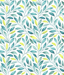 Seamless pattern with stylized tree branches. Watercolor illustration.