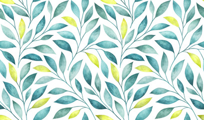Seamless pattern with stylized tree branches. Watercolor illustration.