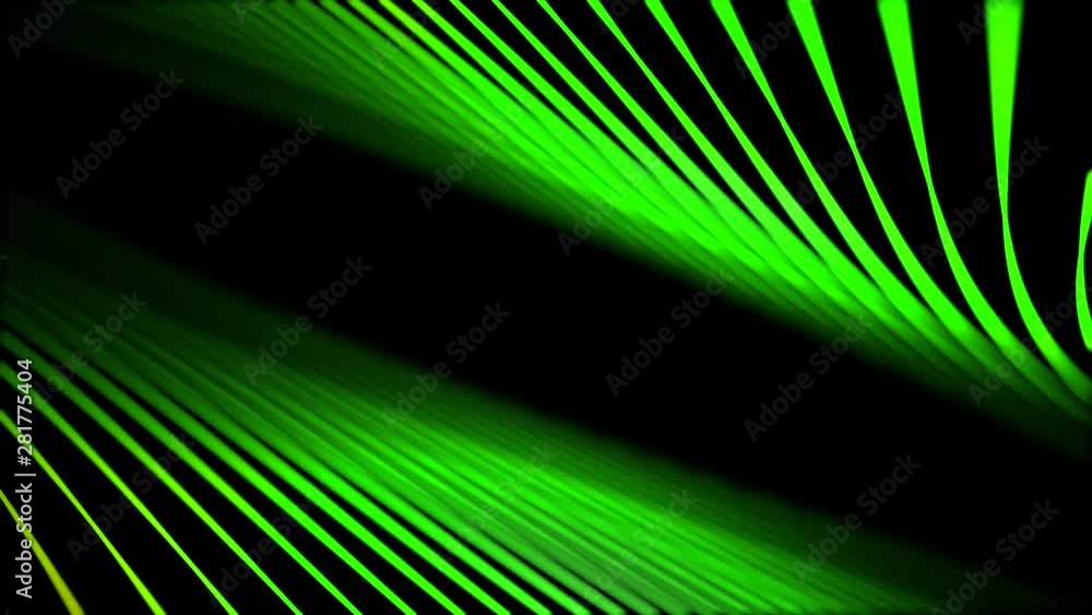 Poster abstract animation of bright colorful neon spirals rotating in different planes on the dark backgrou