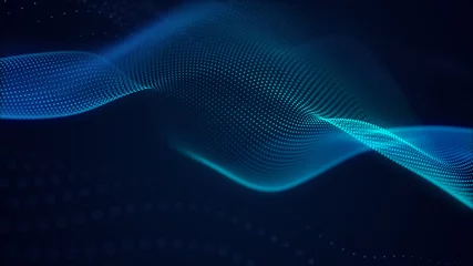 Vlies Fototapete Fraktale Wellen schöner abstrakter wellentechnologiehintergrund mit digitalem effekt des blauen lichts unternehmenskonzept