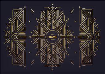 Set of vector Art deco golden borders, frame. Creative templates in style of 1920s. Trendy cover, graphic poster, gatsby brochure, design, packaging and branding. Geometric shapes, ornaments - obrazy, fototapety, plakaty
