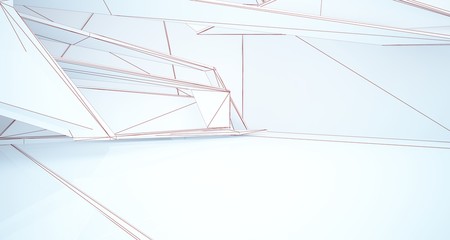 Abstract architectural white interior of a minimalist house with large windows. Drawing. 3D illustration and rendering.