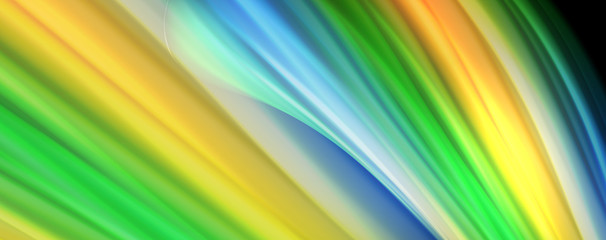 Abstract wave lines fluid rainbow style color stripes on black background. Artistic illustration for presentation, app wallpaper, banner or poster