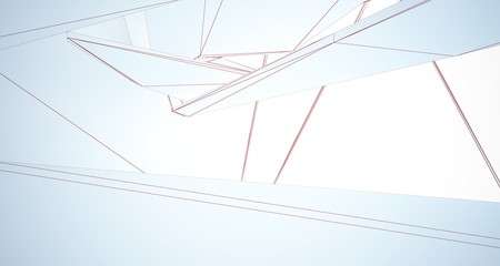 Abstract architectural white interior of a minimalist house with large windows. Drawing. 3D illustration and rendering.