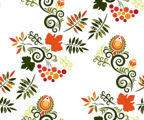 Foto op Plexiglas anti-reflex Vector autumn leaves and rowan seamless pattern. Floral stock vector illustration © Artmirei