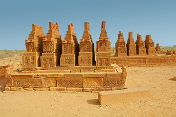 The Chaukhandi tombs - cemetery east of Karachi, in the Sindh province of Pakistan - obrazy, fototapety, plakaty