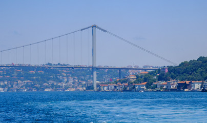 Istanbul, Turkey, Bosphorus Bridge and Uskudar Coast.