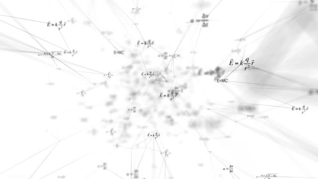 Endless tunnel of math and scientific formulas. Futuristic visualization of the science motion. Digital computer image.