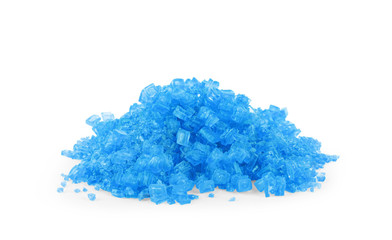 Grown crystal of blue colored salt isolated over the white background