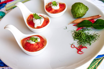 Hot curry decorated with vegetable use for poster restaurant and web background.